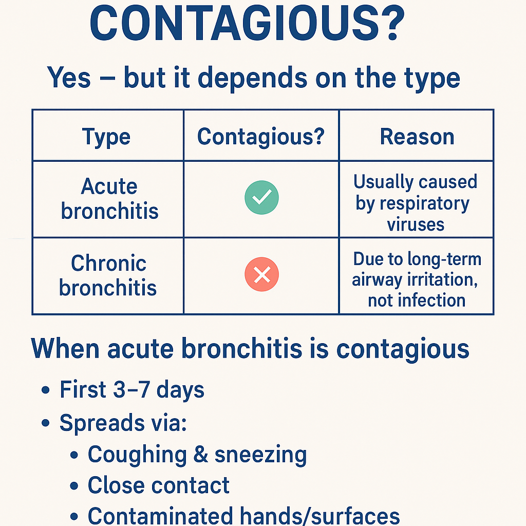 Is bronchitis contagious ? Bronchitis: Causes, Symptoms, Diagnosis, Contagiousness & Complete Treatment Guide (Acute vs Chronic) - medicine