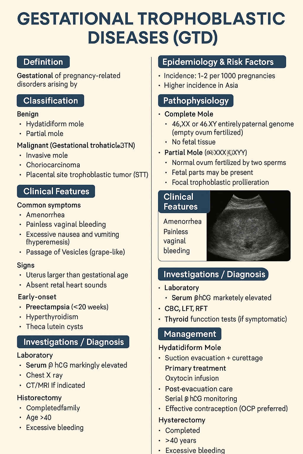 Gestational Trophoblastic Diseases (GTD): Types, Diagnosis, Management & Prognosis – Complete Medical Guide 2025 - OBSTETRICS AND GYNAECOLOGY