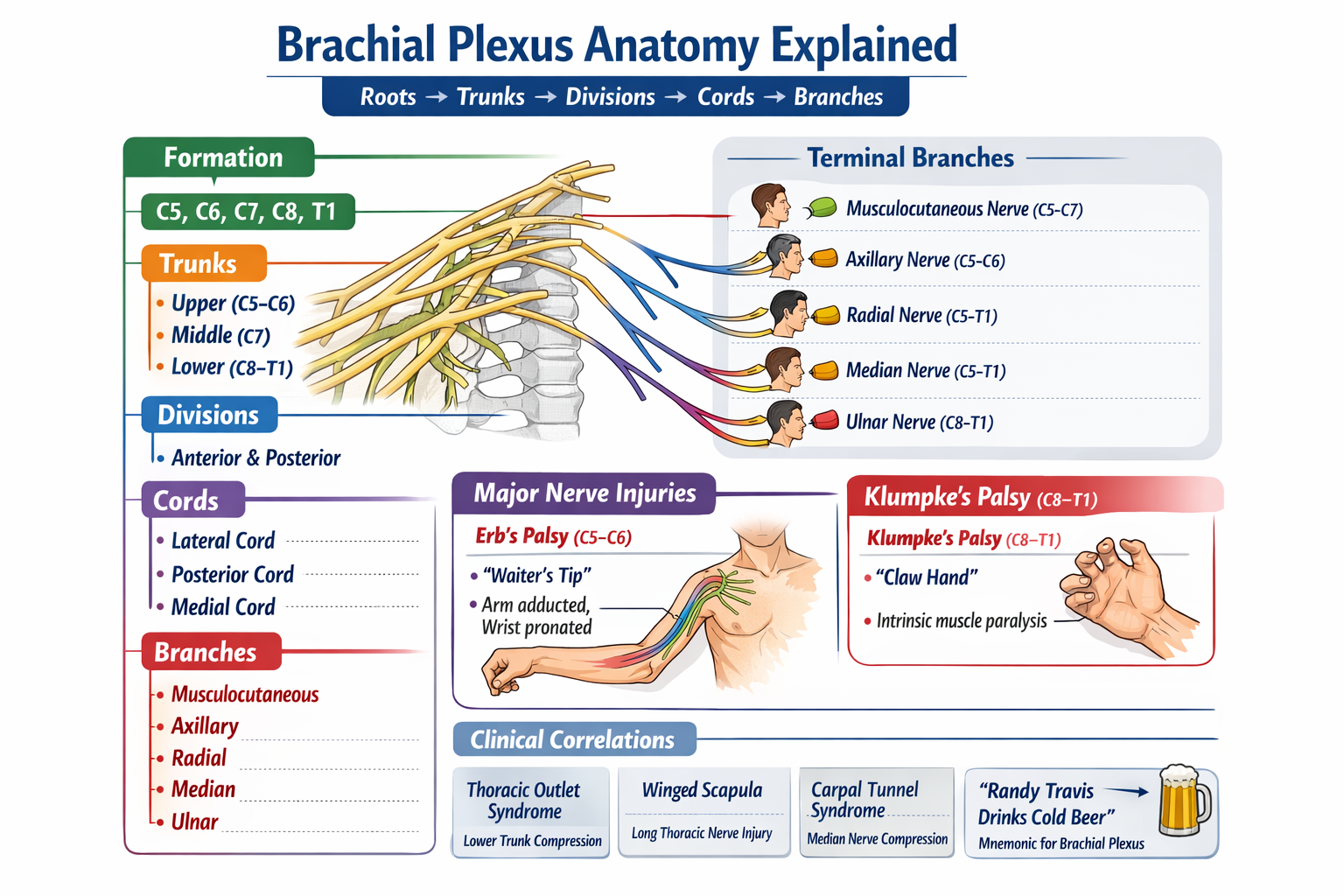 Brachial Plexus Anatomy Explained with Roots Trunks Cords Branches and Clinical Correlations - ANATOMY